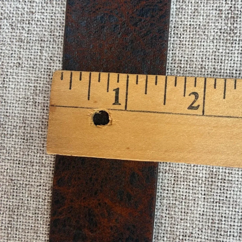 Vintage Double O-Ring Brown Leather Belt Matte Black Interlocking Circle Buckle